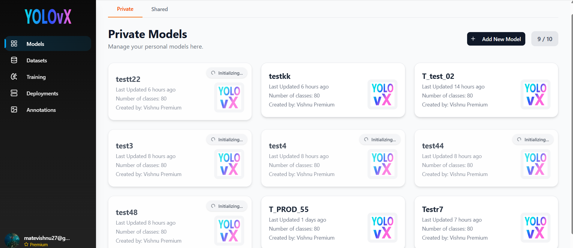 Models Dashboard