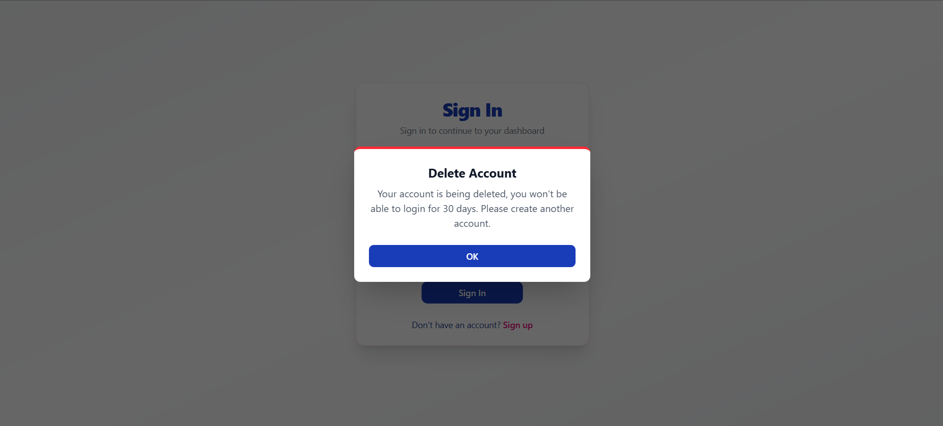 Delete Login Status Popup